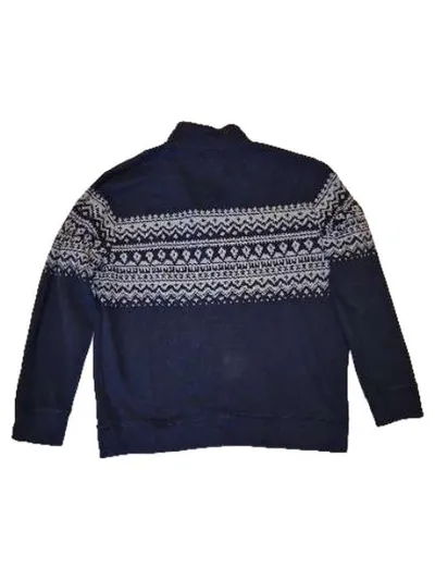 Lands' End Herren Pullover Gr. L Norwegermuster Blau Baumwolle Half-Zip