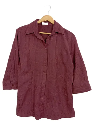 CANDA Damen Bluse Gr. 40/L Lila Bestickt Floral 3/4-Arm Tunika