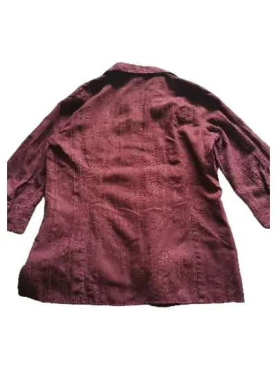 CANDA Damen Bluse Gr. 40/L Lila Bestickt Floral 3/4-Arm Tunika