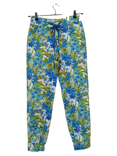 Barboné Damen Stoffhose W27/36 Tropical Blumenmuster Blau Grün