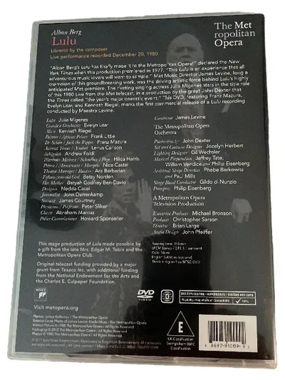 Sony Lulu DVD Oper Klassische Aufführung Julia Migenes James Levine 1980