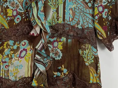 BiBA Damen Bluse 38 Mehrfarbig Feminin Florales Muster Rüschen Spitze