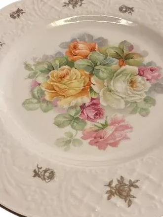 Bavaria Porzellan Essteller Romantik Rosen Blumenmuster Stickerei Weiß 20cm 2