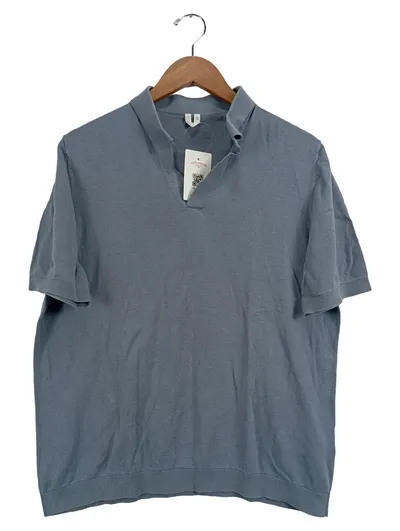 Arket Herren Poloshirt Leinen Blau Gr. M Basic Kurzarm