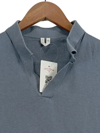 Arket Herren Poloshirt Leinen Blau Gr. M Basic Kurzarm