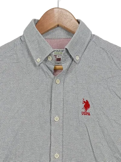U.S. Polo Assn. Herren Business Hemd Langarm Strukturmuster Weiß Gr. 46/S