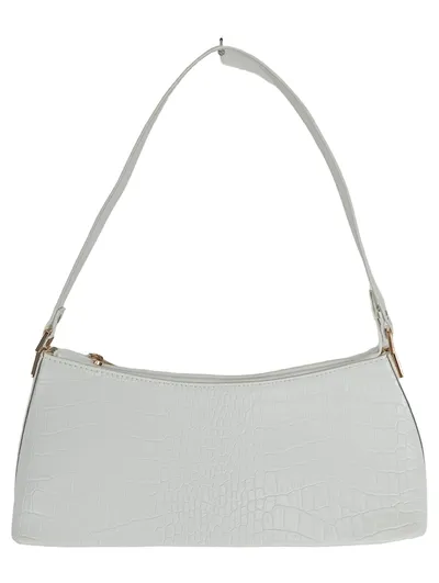 ASOS Design Damen Umhängetasche Weiß Kroko-Optik Baguette-Tasche Modern