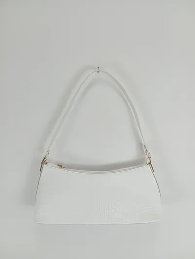 ASOS Design Damen Umhängetasche Weiß Kroko-Optik Baguette-Tasche Modern