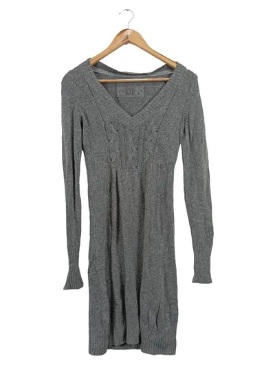 EDC Strickkleid Damen Gr. S Grau Zopfmuster Freizeitkleid Baumwolle