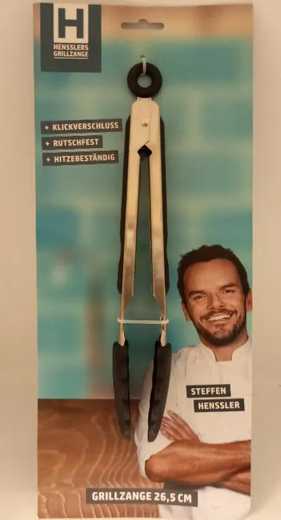 HENSSLERS Grillzange Küchenzange 26,5 cm Edelstahl Silber Schwarz