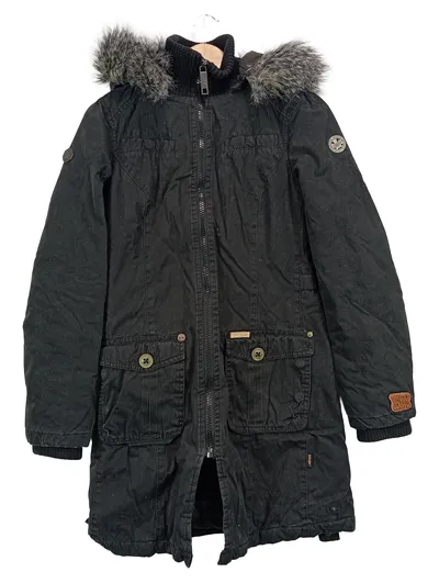 khujo Damen Parka Schwarz Gr. 36/S mit Kapuze & Kunstpelz Winterjacke