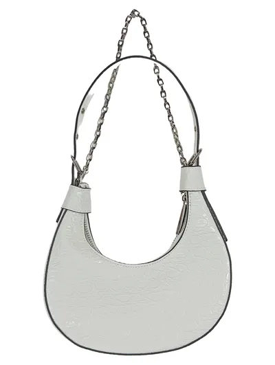 Topshop Damen Henkeltasche Weiß Kroko-Optik Kette Modern Halbmond
