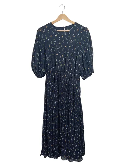 Mango MNG Damen Sommerkleid Blumenmuster Blau Gr. S Midi Plissee