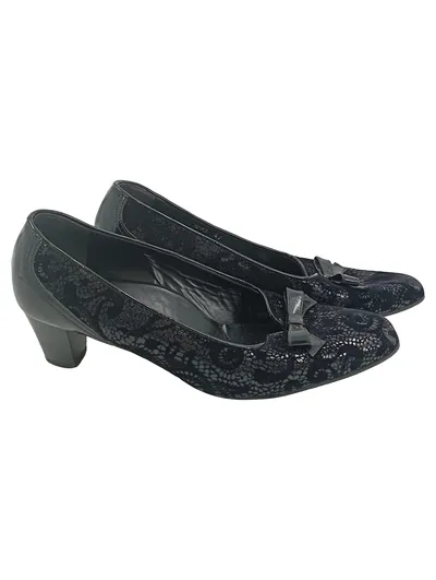 Alexandria Damen Pumps Gr. 37.5 Schwarz Elegant mit Schleife Florales Muster