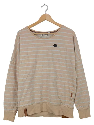Naketano Pullover Damen Gr. L Beige Gestreift Sweatshirt Casual