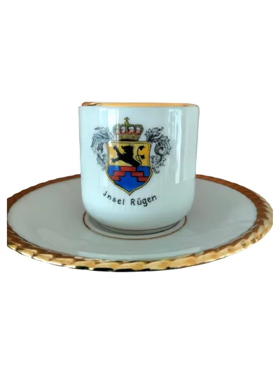 C.T. Altwasser Espressotasse mit Unterteller Vintage Weiß Insel Rügen Wappen