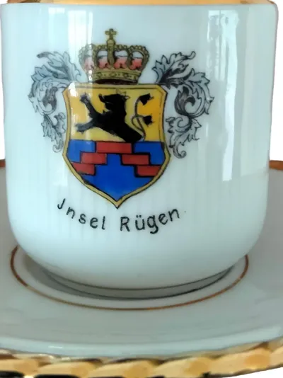 C.T. Altwasser Espressotasse mit Unterteller Vintage Weiß Insel Rügen Wappen
