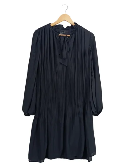 DKNY Damen Freizeitkleid Schwarz Gr. 36/S Elegant Plissee Langarm