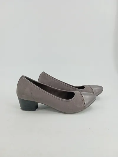Jana Pumps Damen Elegant Blockabsatz Metallic Zehenkappe Grau Gr. 38
