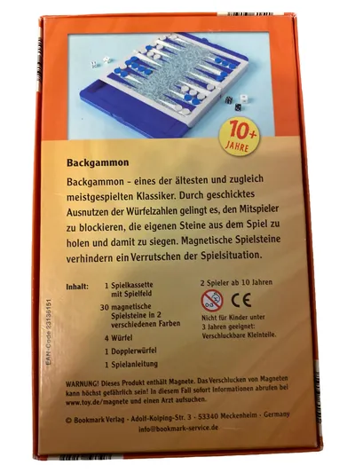 Bookmark Verlag Backgammon Magnetisch Reisespiel Klappbar Würfelspiel