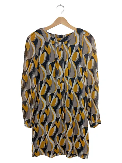 ST.EMILE Damen Seidenbluse Gr. 36/S Retro Muster Mehrfarbig Gelb