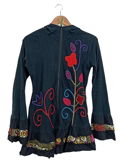 Vishes Damen Sweatjacke Kapuzenjacke S Schwarz Stickerei Blumen Ethno