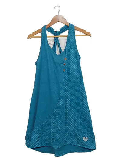 Alife and Kickin Freizeitkleid Damen Türkis Punkte Gr. 40/L Midikleid Baumwolle