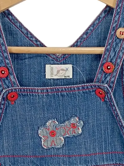 Fixoni Jeans Latzkleid Mädchen Blau Gr. 92 Applikationen Baumwolle