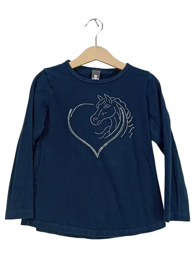 Trigema Mädchen Langarmshirt Blau mit Pferde-Motiv Gr. 116
