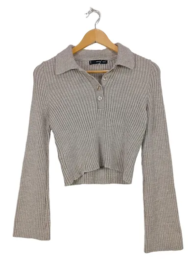 Mango Damen Strickpullover Gr. S Beige Rippstrick Cropped Kragen
