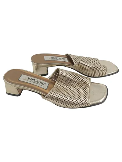 MARIO ARPILI Damen Sandaletten Gr. 39 Gold Elegant Lochmuster Pantoletten
