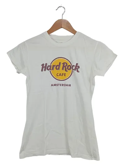 Hard Rock Cafe Damen T-Shirt Gr. 36/S Weiß Casual Logo-Print Amsterdam
