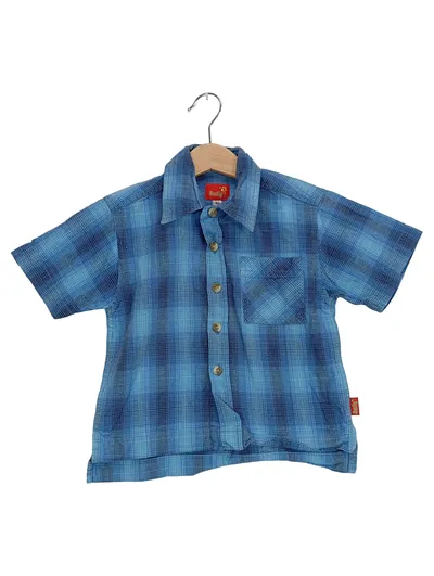 Smily Kinder Freizeithemd Gr. 92 Blau Kariert Kurzarm Baumwolle