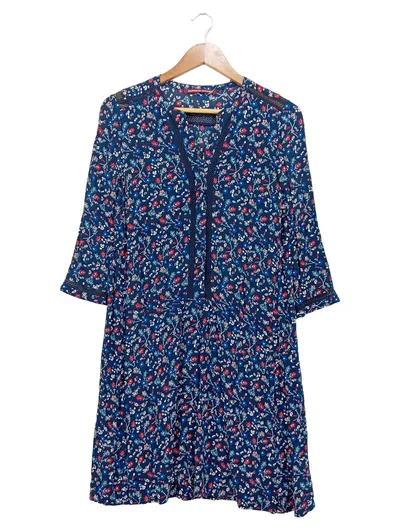 Comptoir des Cotonniers Freizeitkleid Blumenmuster Spitze Blau Gr. 36 S