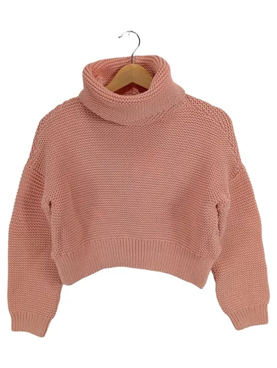 someday. Damen Strickpullover Rollkragen Cropped Rippstrick Rosa Gr. 36/S