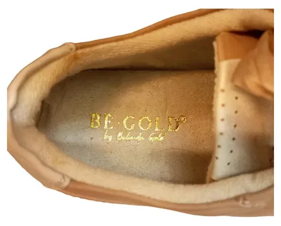 BE GOLD Damen Sneaker Low Beige Gr. 38 Strass Perlen Satin Schnürung