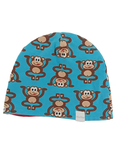 Kleine Könige Baby Mütze Affenmotiv Baumwolle Blau Kinder