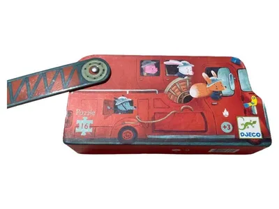 Djeco Puzzle 16 Teile Feuerwehrauto Kinderpuzzle ab 3 Jahren