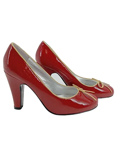CafèNoir Damen Pumps Gr. 35 Rot Elegant Lackleder Schleife