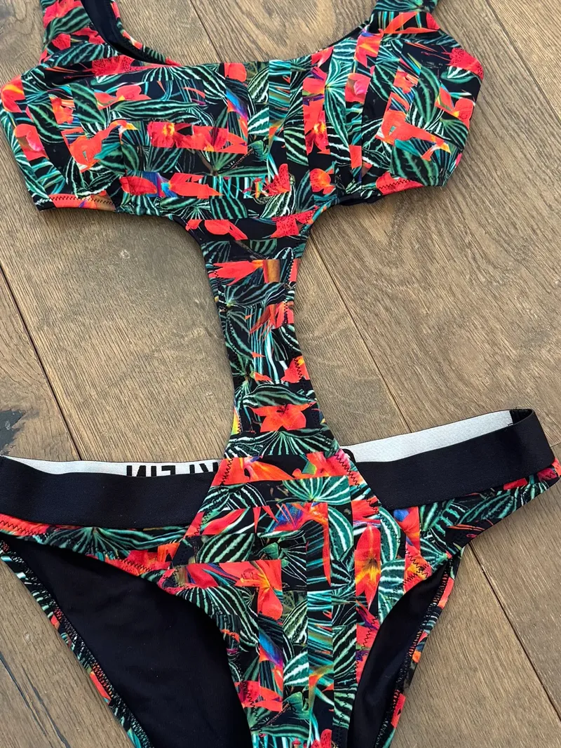 Calvin Klein Damen Badeanzug S Mehrfarbig Florales Muster Farbenfroh 2