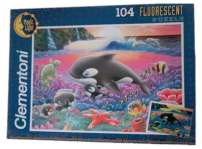 Clementoni 104 Teile Fluorescent Puzzle Unterwasserwelt Orcas Delfine Kinder
