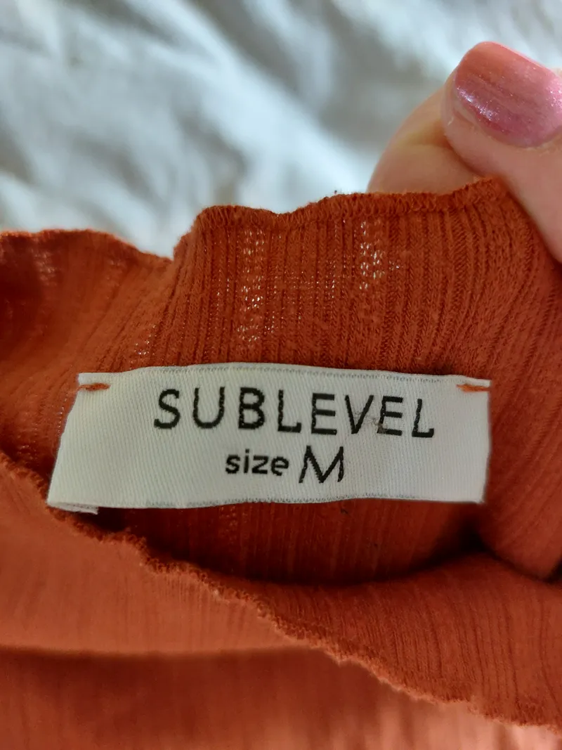 Sublevel Damen Langarmshirt Orange Gr. 38/M Stehkragen Rippstrick Casual 3