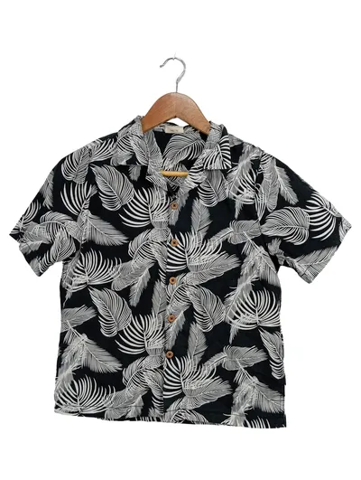 HIP & HOPPS Kinder Hawaiihemd Gr. 146 Kurzarm Palmenblätter Schwarz Weiß
