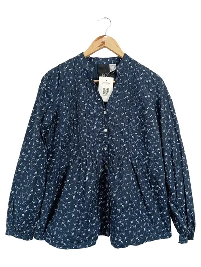 Best Connections Damen Bluse Blumenmuster Langarm Blau Gr. 38 M Baumwolle