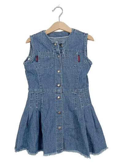 Ontario Mädchen Jeanskleid Gr. 116 Blau Uni Casual Baumwolle Fransen