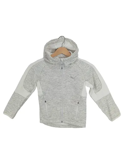 PUMA Kinder Trainingsjacke Kapuzenjacke Gr. 116 Grau Meliert Sportjacke