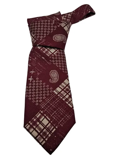 Canda Krawatte Herren Seide Paisley Karomuster Bordeauxrot Vintage
