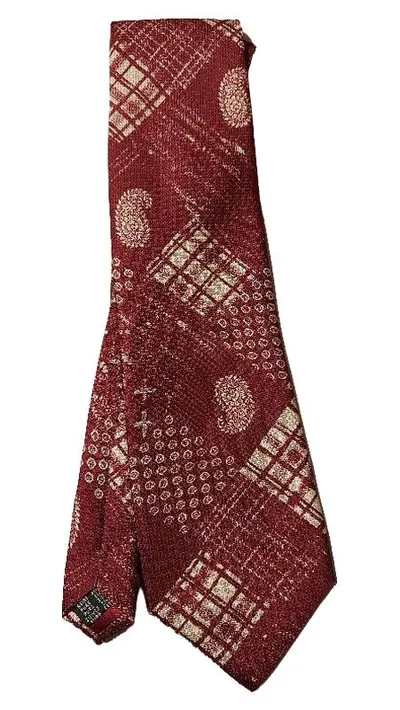 Canda Krawatte Herren Seide Paisley Karomuster Bordeauxrot Vintage
