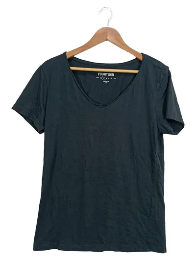 YOURTURN Damen T-Shirt V-Ausschnitt Grau Gr. 36/S Basic Freizeit