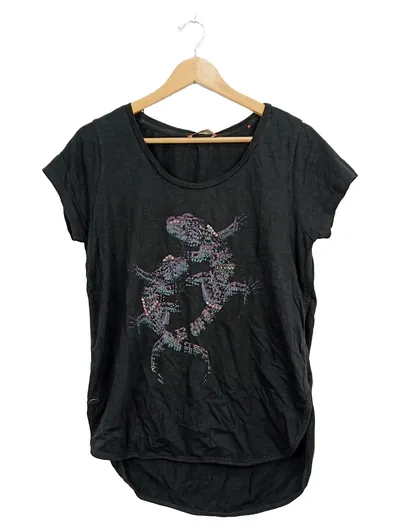 EDC by Esprit Damen T-Shirt Gr. M Schwarz Eidechsen Print Pailletten